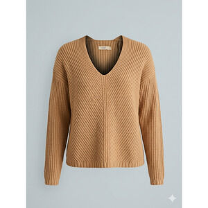 UGG 1107509 Ribbed V-Neck Sweater Tan 100% Cotton Textured Chevron Size S